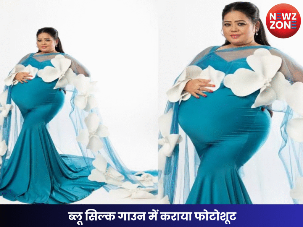 ब्लू सिल्क गाउन में कराया फोटोशूट